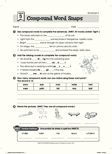 Compound Word Snaps Worksheet