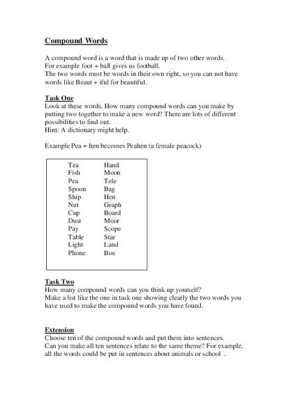 Compound Words Worksheet