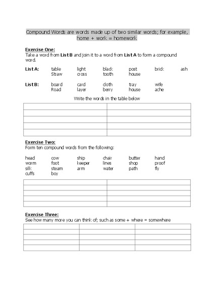 Compound Words Worksheet