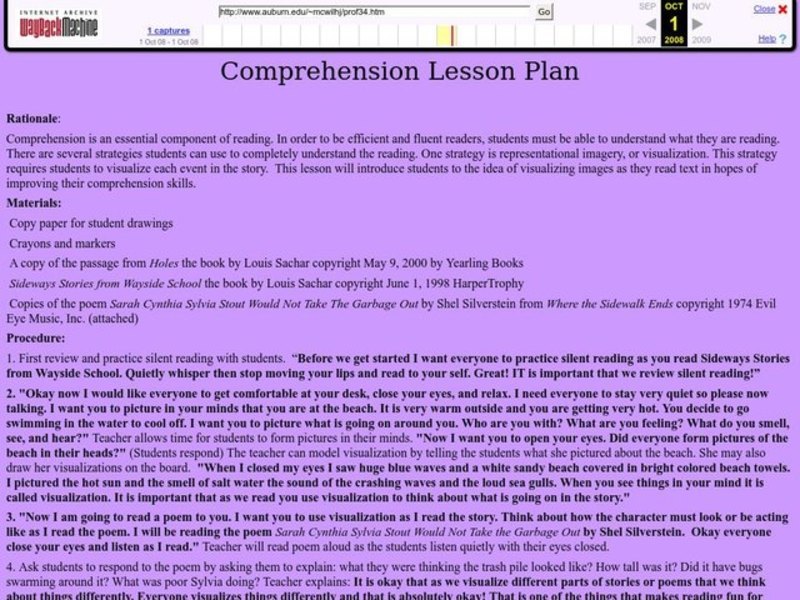 Comprehension Lesson Plan