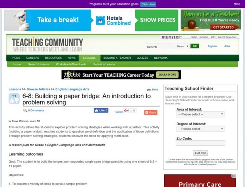 Building a Paper Bridge: an Introduction To Problem Solving Lesson Plan