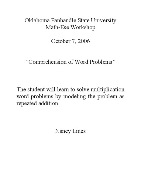 Comprehension of Word Problems Lesson Plan