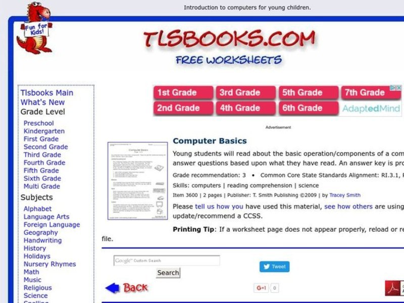 Computer Basics For Kids Worksheet Worksheet