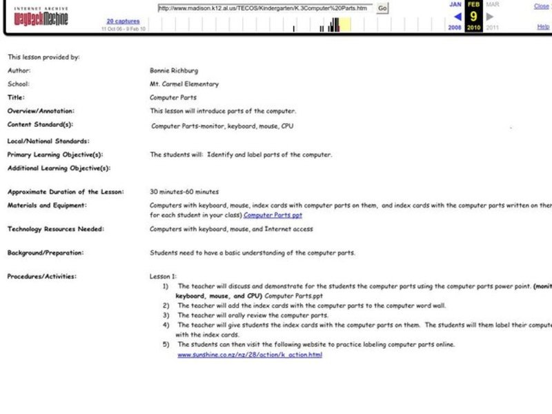 Computer Parts Lesson Plan