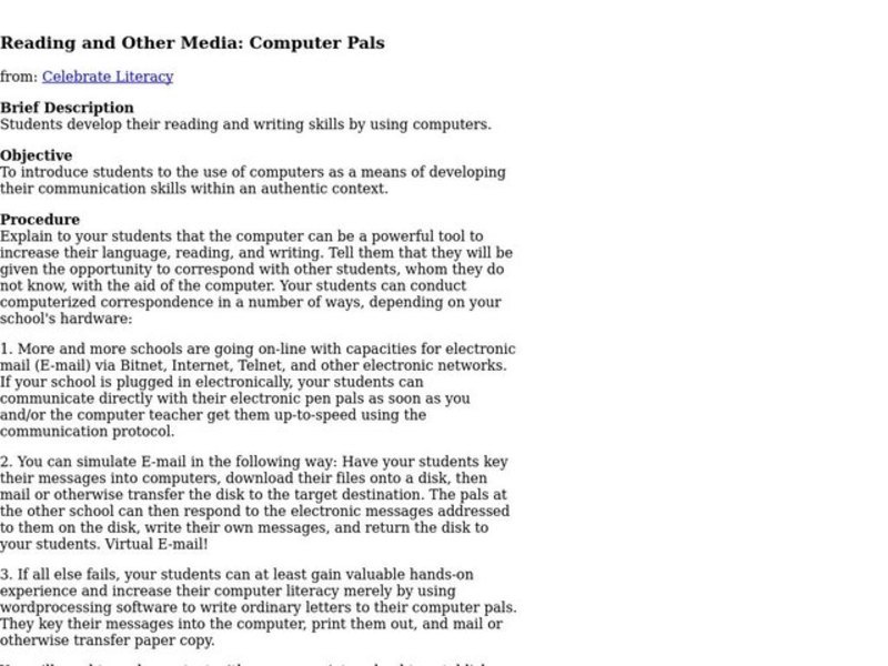 Computer Pals Lesson Plan