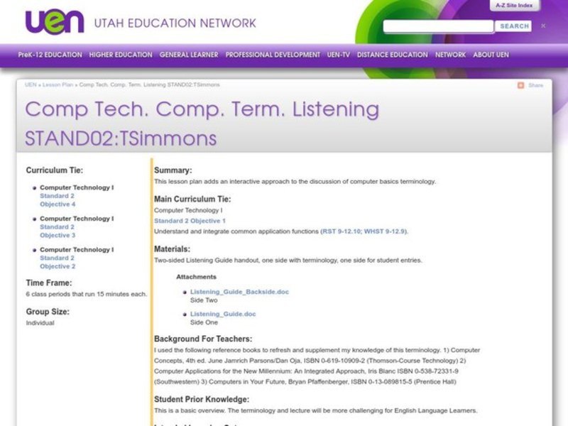 Computer Terminology Lesson Plan