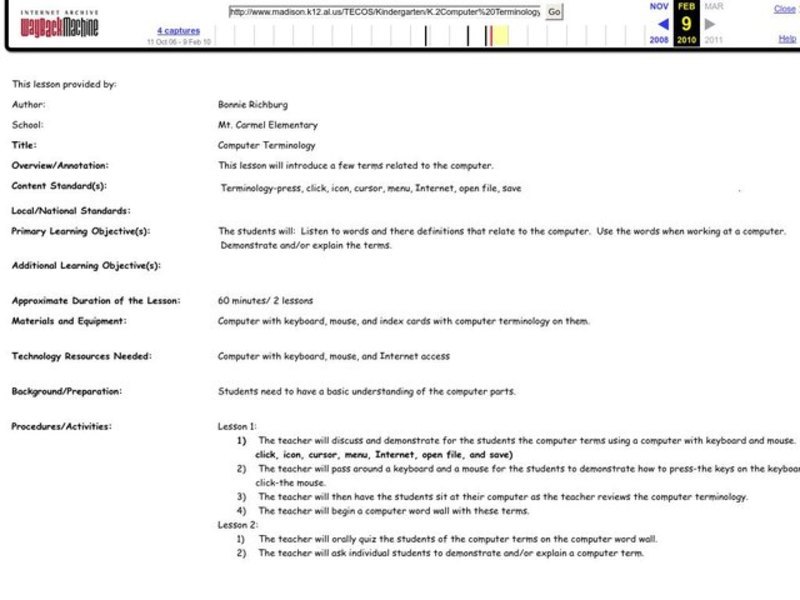 Computer Terminology Lesson Plan