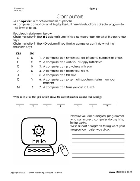 Computers Worksheet