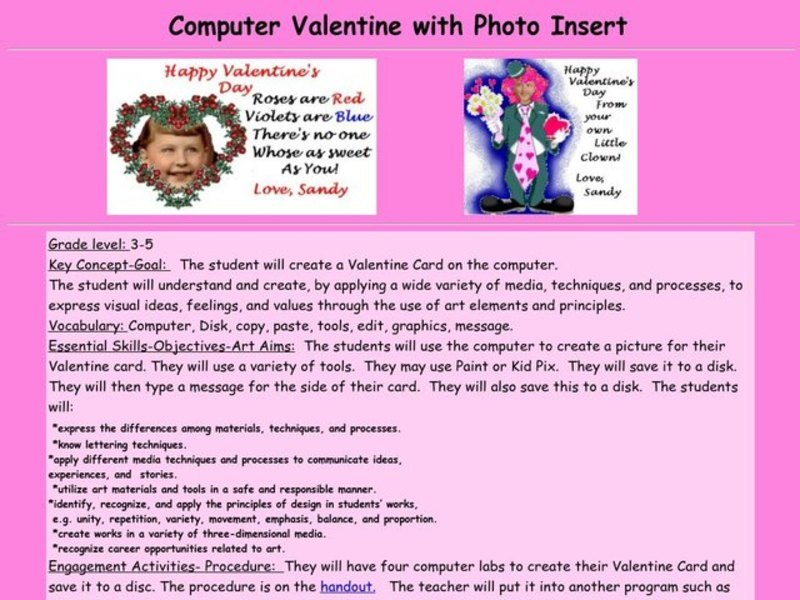 Computer Valentine with Photo Insert Lesson Plan