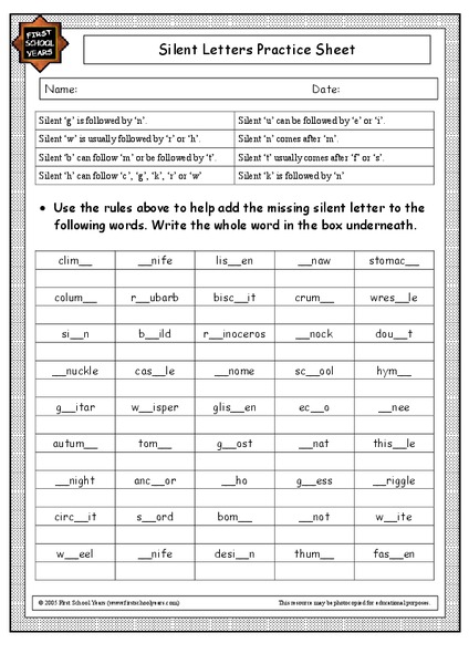 Silent Letters Practice Sheet Worksheet