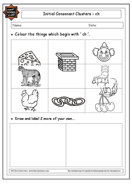 Initial Consonant Clusters - ch Worksheet