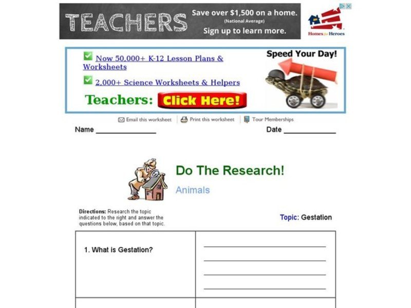 Do the Research: Animal Gestation Worksheet