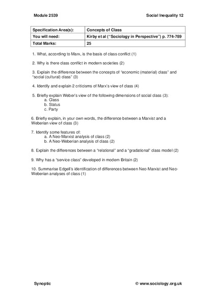 Concepts of Class Worksheet