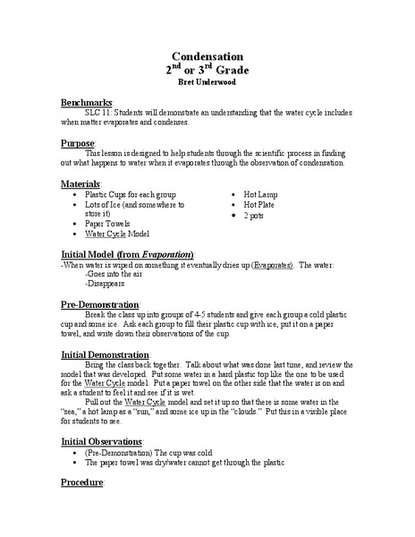 Condensation Lesson Plan