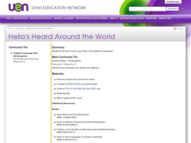 "Hello's" Heard Around the World Lesson Plan