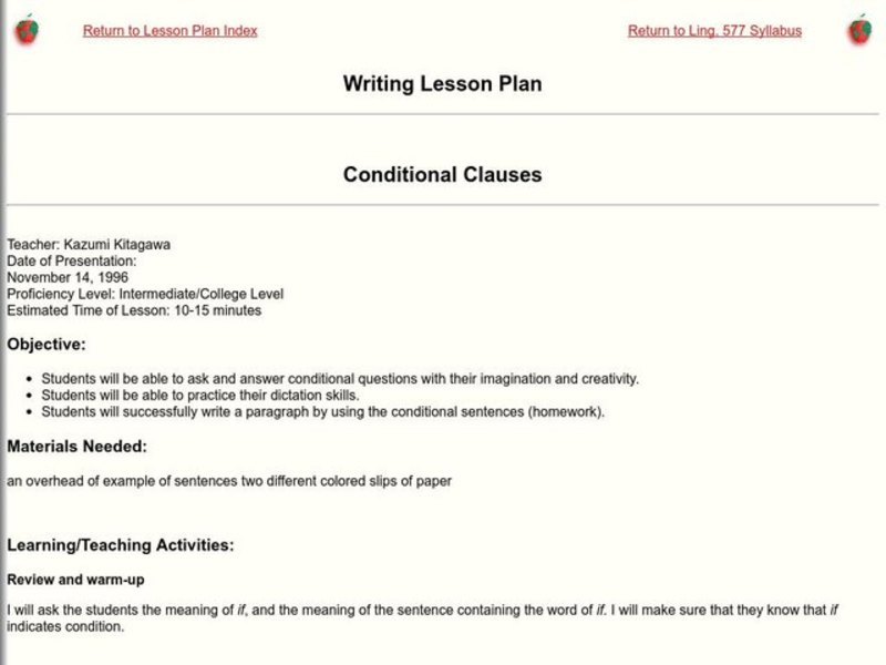 Conditional Clauses Lesson Plan