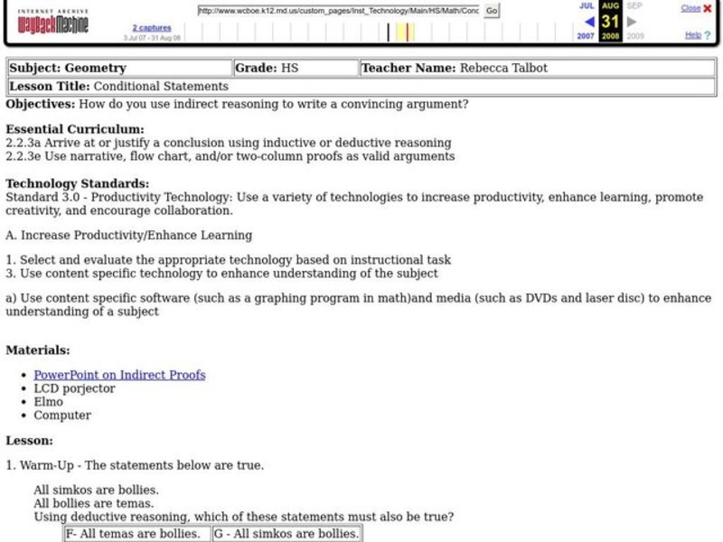 Conditional Statements Lesson Plan