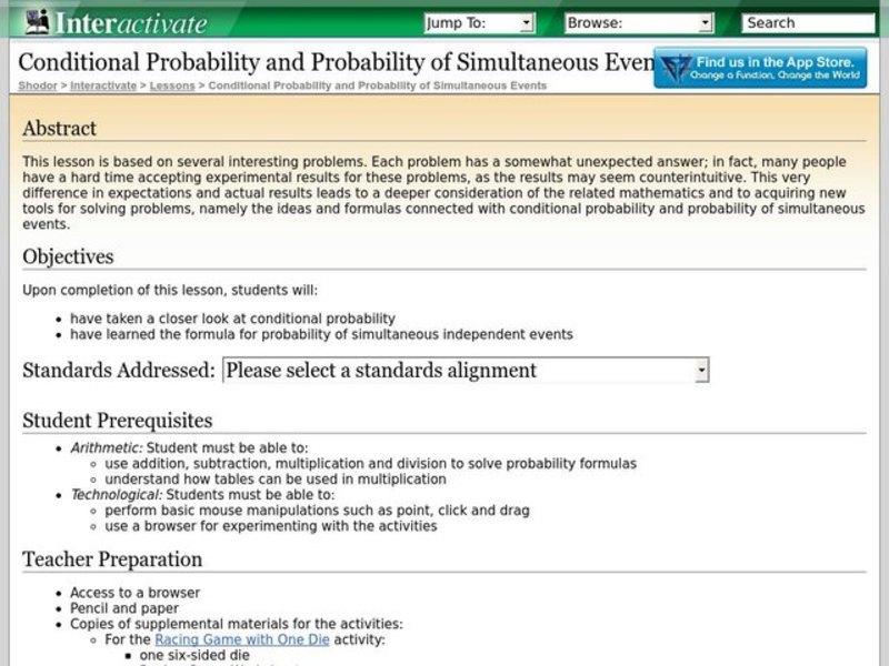 Conditional Probability and Probability of Simultaneous Events Lesson Plan