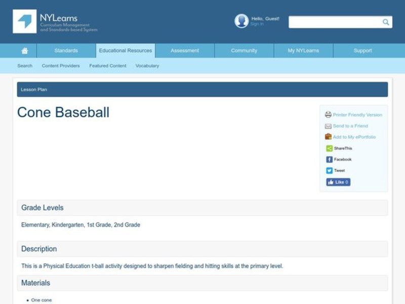Cone Baseball Lesson Plan