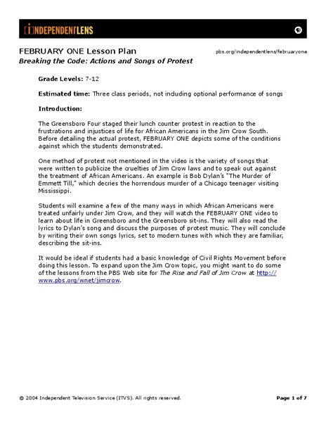 Breaking the Code: Actions and Songs of Protest Lesson Plan