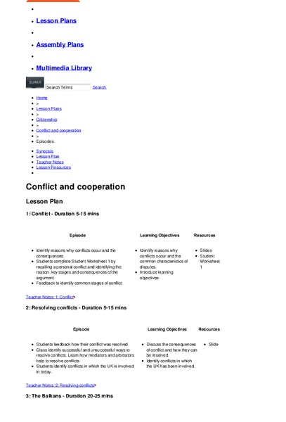 Conflict and Cooperation Lesson Plan