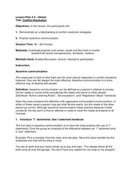 Conflict Resolution Lesson Plan