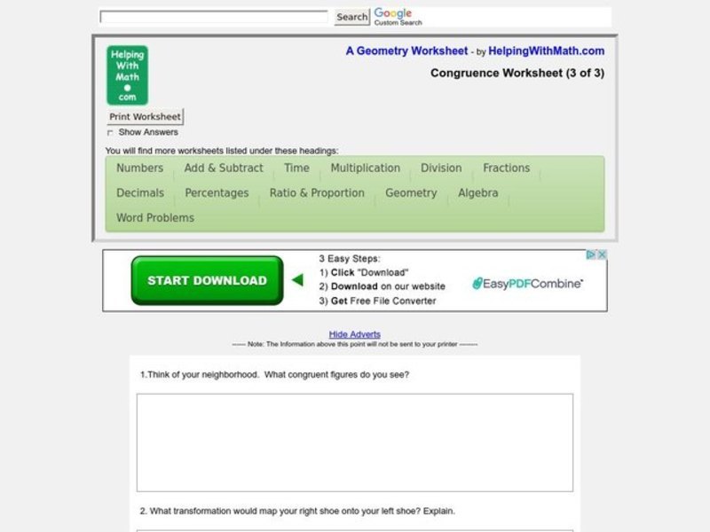 Congruence Activity Worksheet