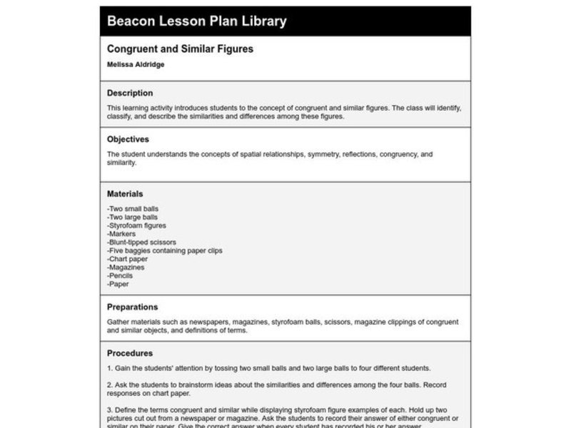Congruent and Similar Figures Lesson Plan
