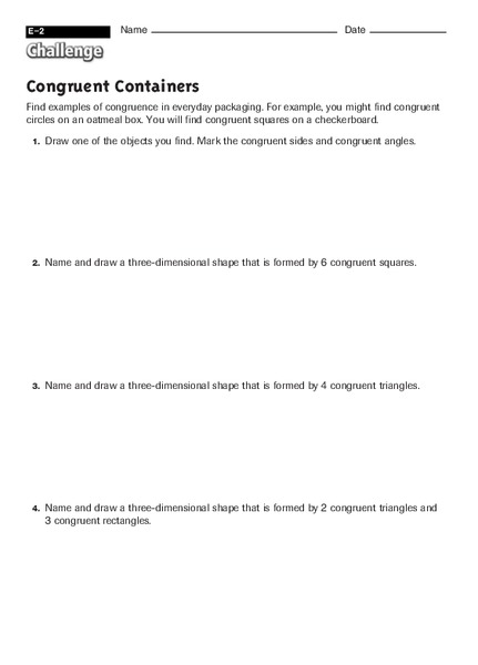 Congruent Containers Worksheet