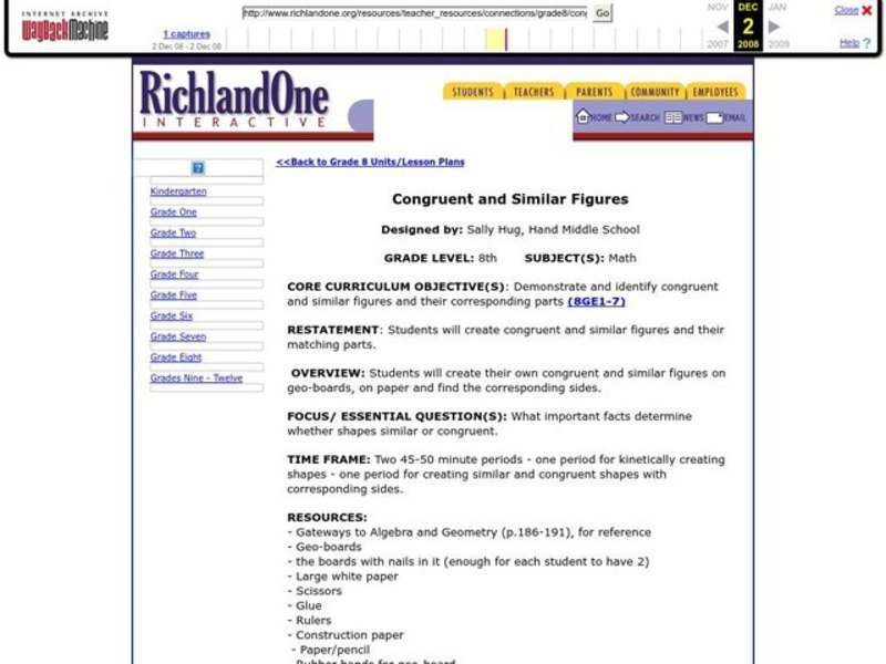 Congruent and Similar figures Lesson Plan