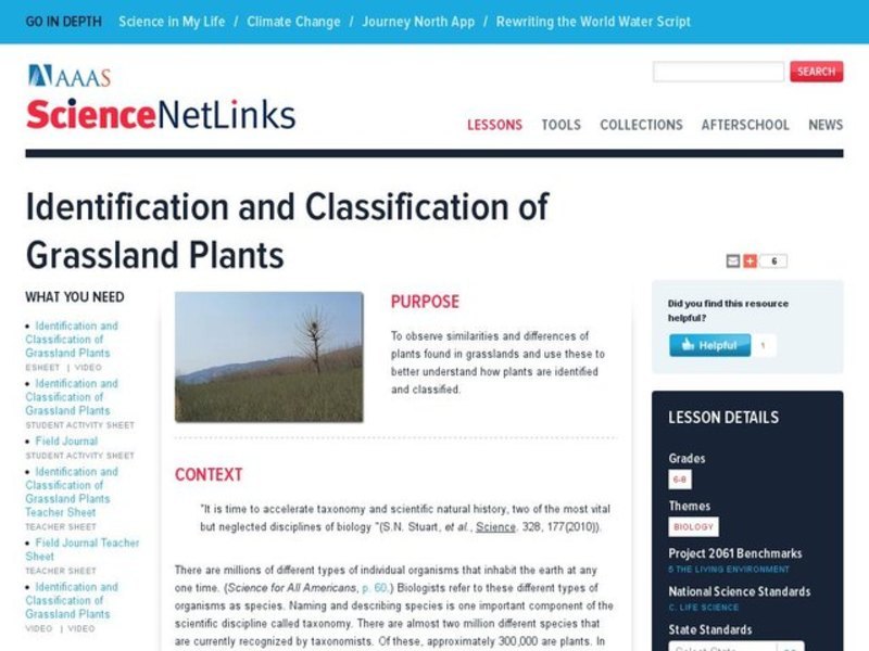 Identification and Classification of Grassland Plants Lesson Plan