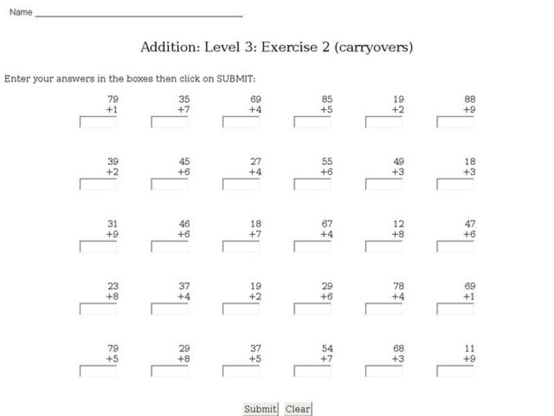 Addition: Level 3: Exercise 2 (Carryovers) Interactive