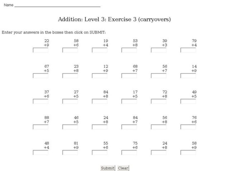 Addition: Level 3: Exercise Carryovers Interactive