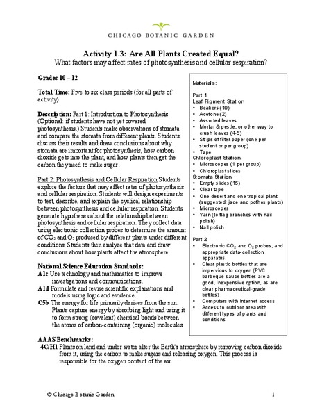 Are All Plants Created Equal? Lesson Plan