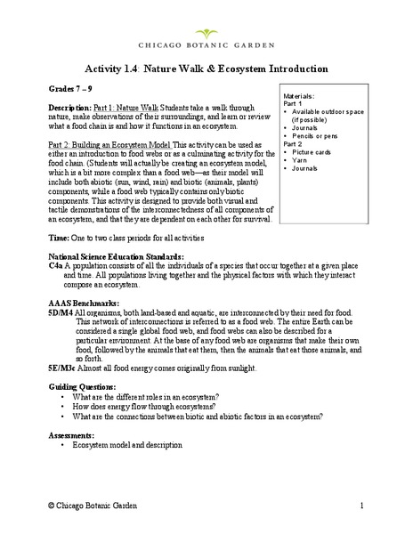 Nature Walk and Ecosystem Introduction Lesson Plan