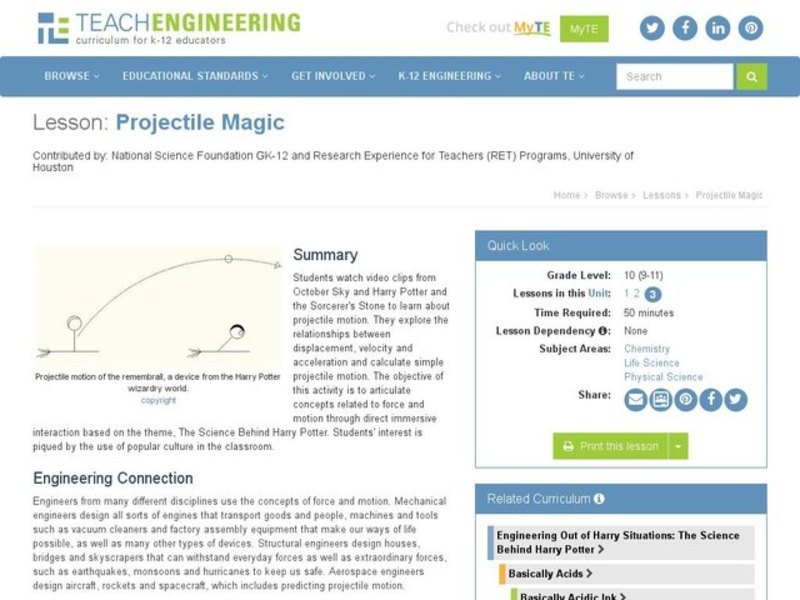 Projectile Magic Lesson Plan