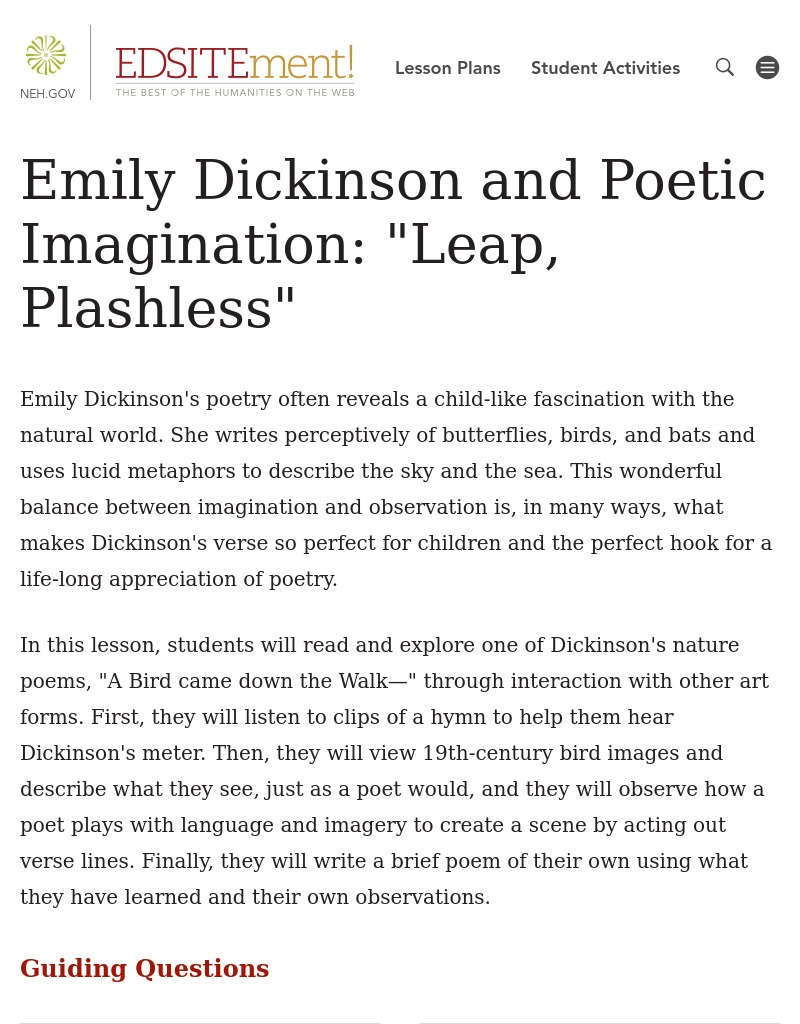 "Leap, plashless": Emily Dickinson & Poetic Imagination Lesson Plan