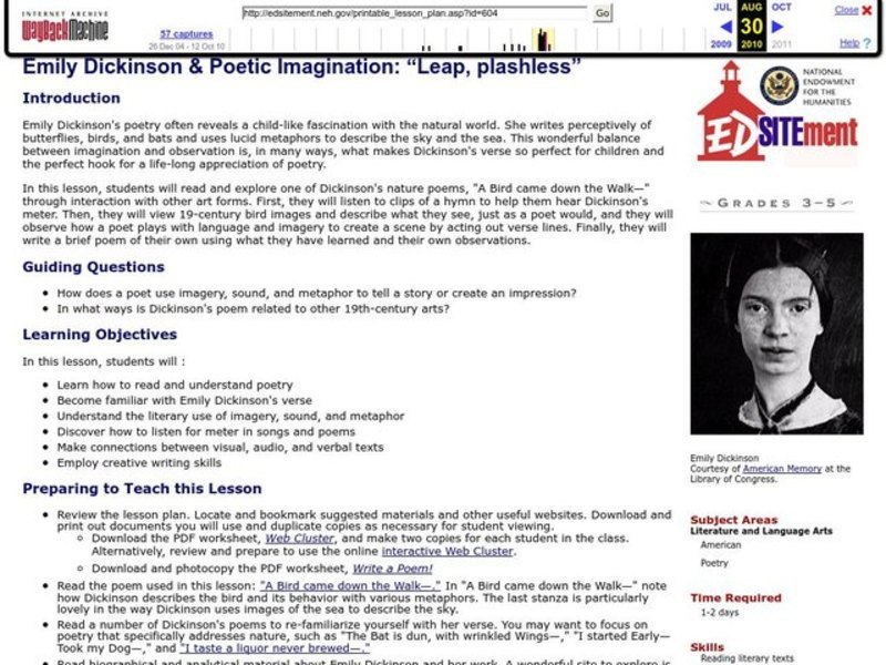 "Leap, Plashless": Emily Dickinson & Poetic Imagination Lesson Plan