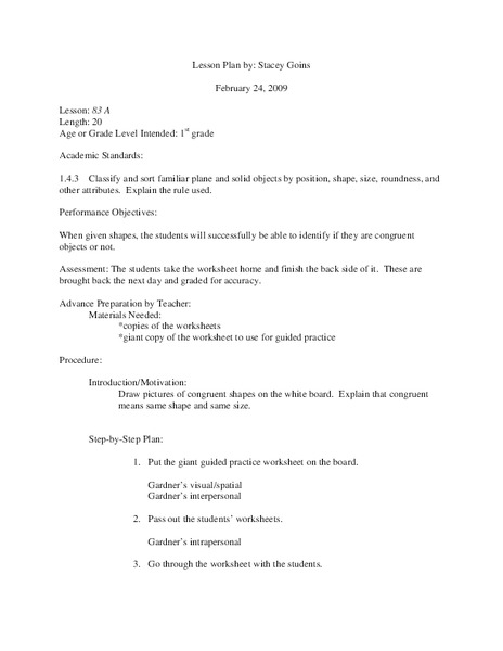 Congruent Shapes Lesson Plan