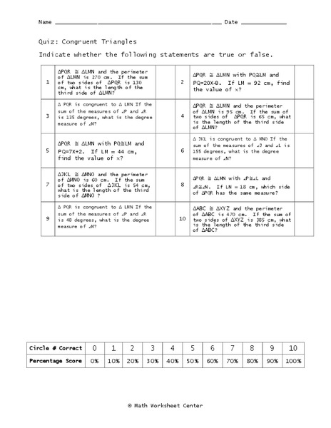 Congruent Triangles Worksheet