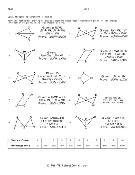 Congruent Triangles Worksheet