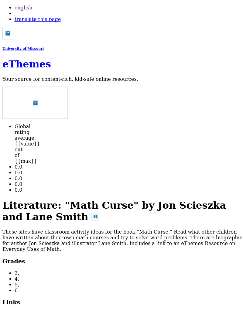 "Math Curse" by Jon Scieszka and Lane Smith Lesson Plan