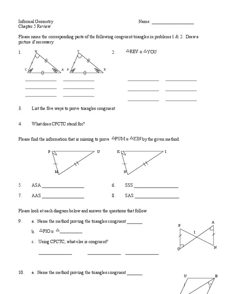 Congruent Triangles Worksheet