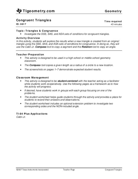 Congruent Triangles Lesson Plan