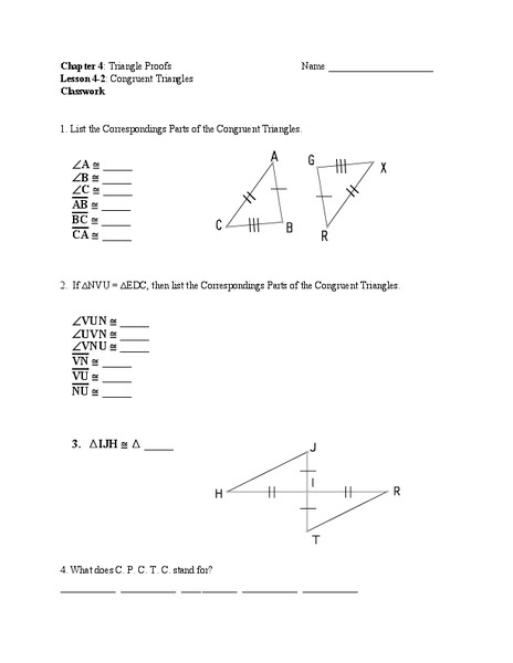 Congruent Triangles Worksheet