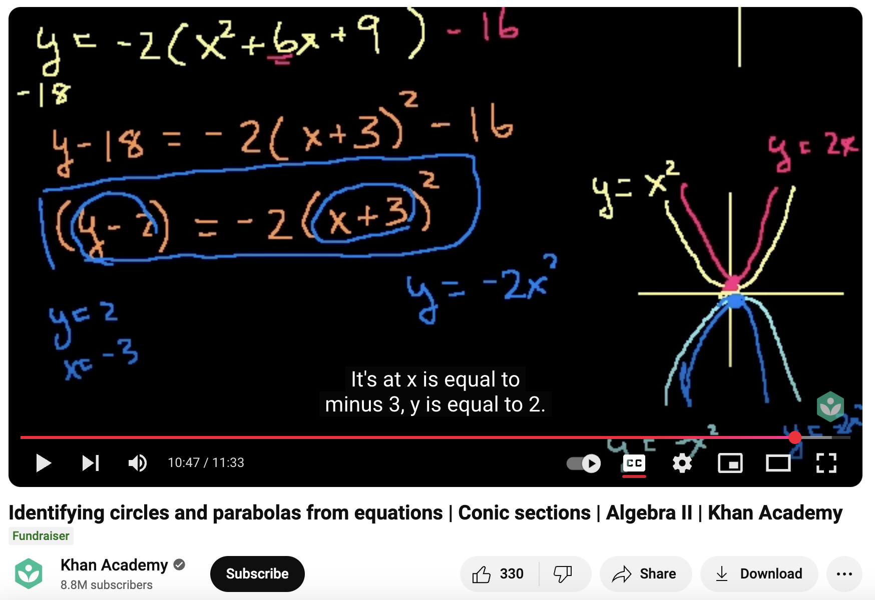 Identifying Circles and Parabolas from Equations, Conic Sections, Algebra II Instructional Video