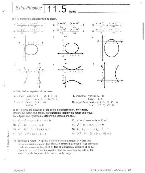 Conic Sections Worksheet