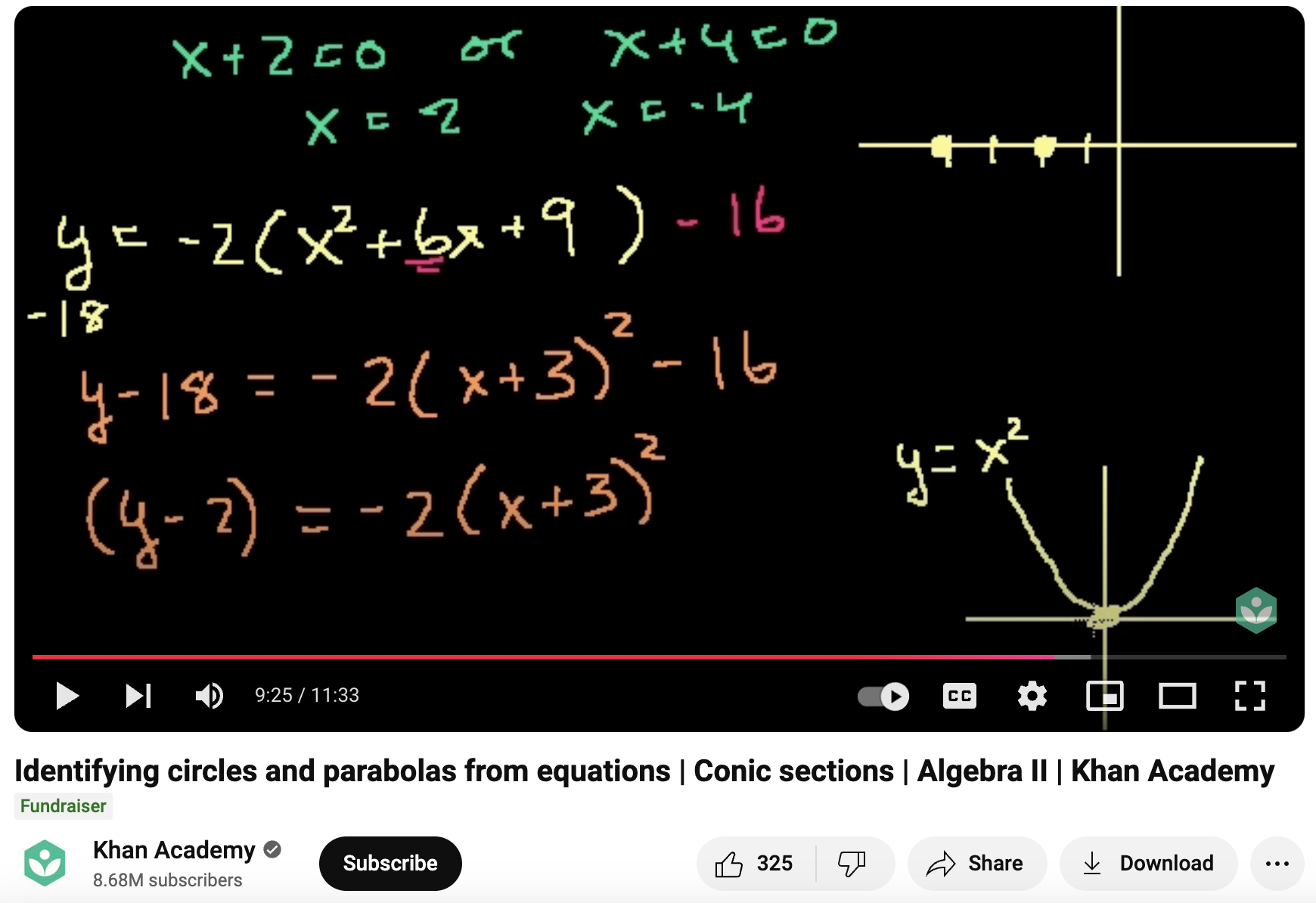 Identifying Circles and Parabolas from Equations, Conic Sections, Algebra II Instructional Video