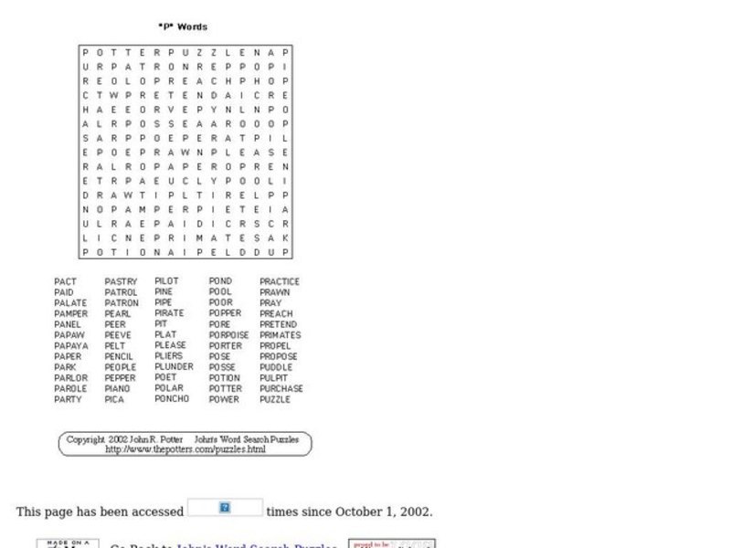 "P" Words Puzzle Worksheet