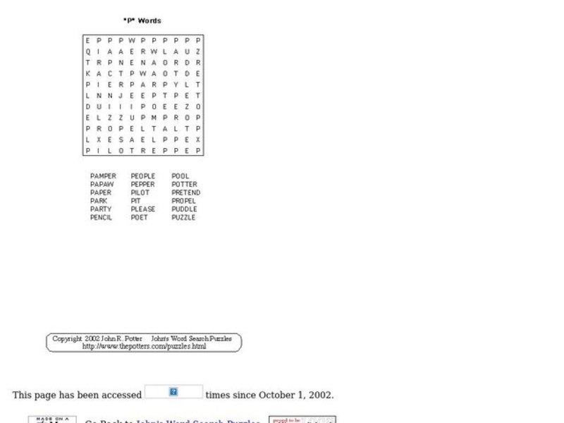 "P" Words Puzzle Worksheet